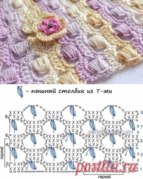 Красивый многоцветный узор крючком. Схема, мастеркласс