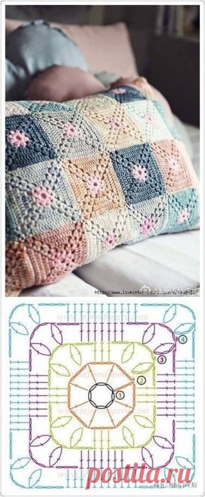 Crochet coussin avec carrés
