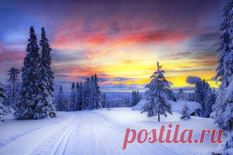 Обои :: Snowy, winter time, зима, облака, landscape, горы, природа, закат, небо, снег, восход