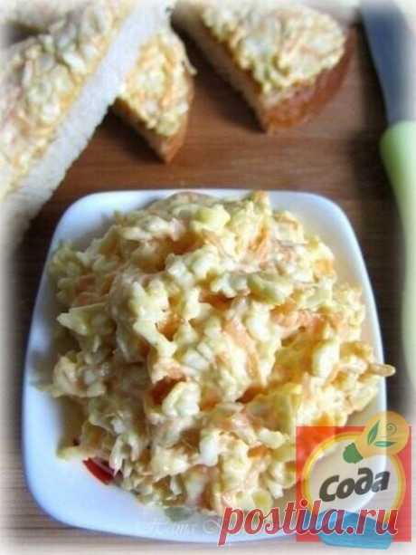 Закуска из плавленого сырка, моркови и яиц 
 
вкусная закуска из плавленого сырка, моркови и яиц подойдет в качестве начинки как для фаршированных яиц, так и для тостов или бутербродов. 
 
Ингредиенты: 
 
- 3 плавленых сырка 
- 1 крупная сырая морковь 
- 2 яйца 
- 2 зубчика чеснока 
- майонез 
- щепотка соли 
- черный молотый перец по вкусу 
 
ГОТОВИМ:

Яйца отварить вкрутую, остудить, очистить от скорлупы и натереть на мелкой терке. 
Морковь тщательно вымыть, очистить от ...