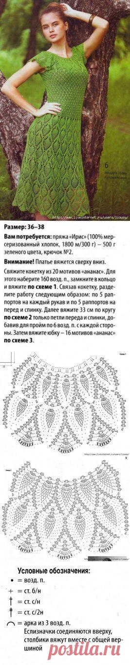 Изящное зеленое платье с ананасами