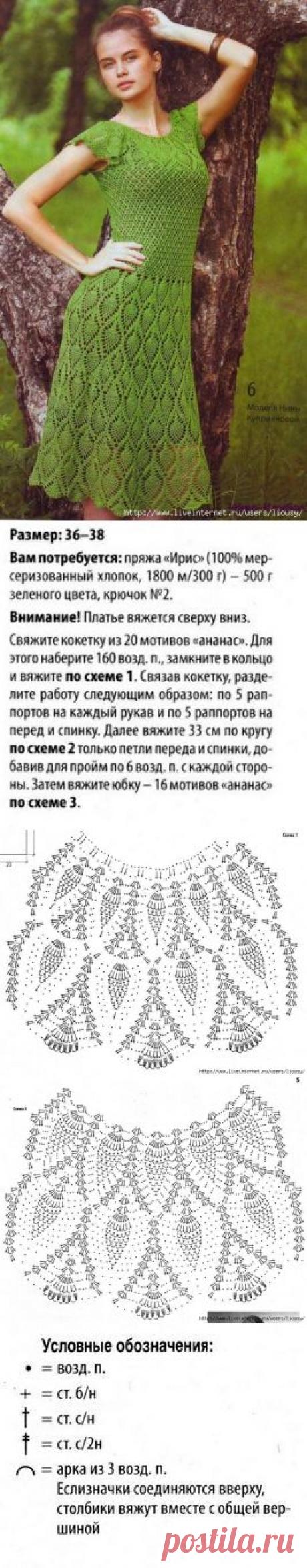 Изящное зеленое платье с ананасами