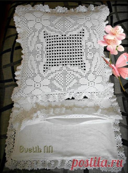Наволочка на подушку филейным узором. Подушки крючком схемы бесплатно | Вязание для всей семьи