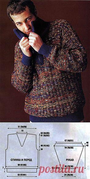 Вяжем мужчине на спицах. Схемы вязания свитера с молнией в воротнике. | Рукоделие и хобби. Видео, фото: как сделать, сшить, связать своими руками