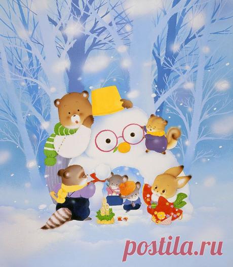 Животные делают Камакура иллюстраций животных снеговика