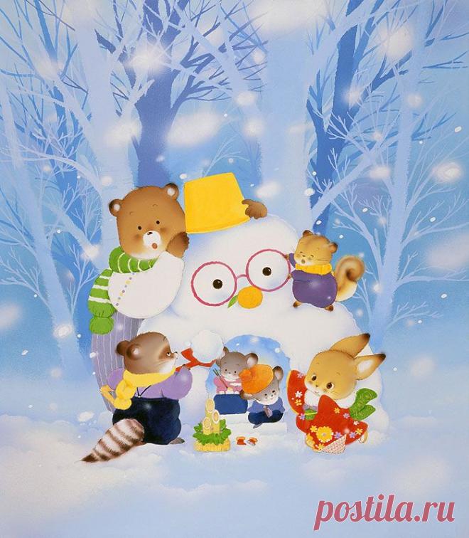 Животные делают Камакура иллюстраций животных снеговика