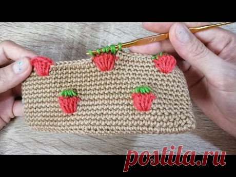 DIY​ Crochet Phone Case 3D​ Strawberry​ ​Stitch​ | สอนมือใหม่ ถักกระเป๋าไหมพรม ซองมือถือ ทรงยาว
