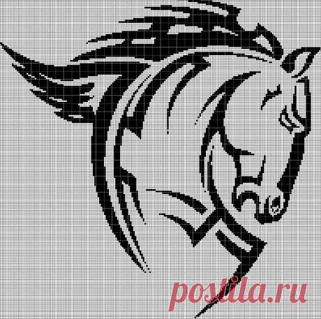 Племенная лошадь 2 силуэт головы схема вышивки крестом в pdf
