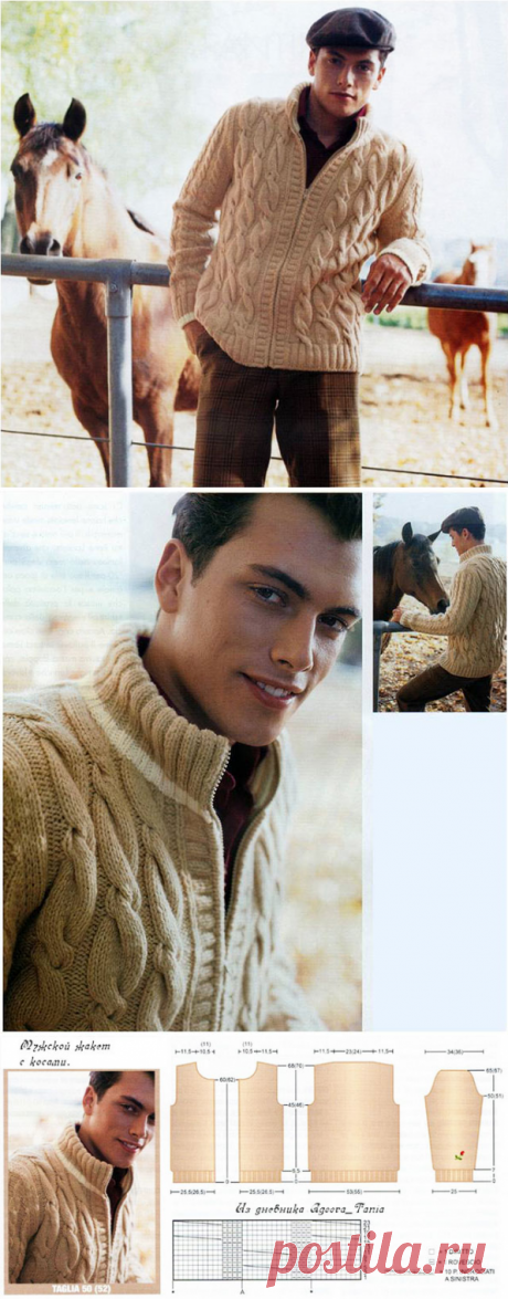Теплые мужские жакеты с косами спицами – 6 схем вязания с описанием