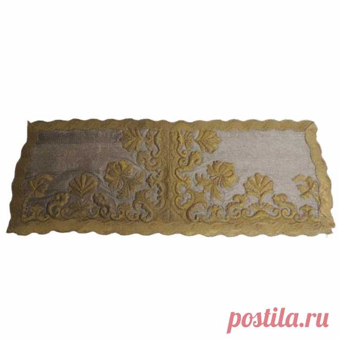 Antique Silver and Gold Embroidered Stumped-Work Textured Finish Textile For Sale at 1stDibs