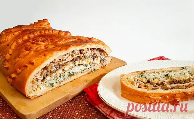 Великая Кулебяка на пост. Слоями прячем внутри грибы и красную рыбу - Будет вкусно - Социальная сеть 