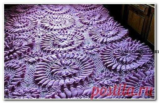 Шикарный плед из объемных мотивов крючком. Рельефный круглый мотив для пледа