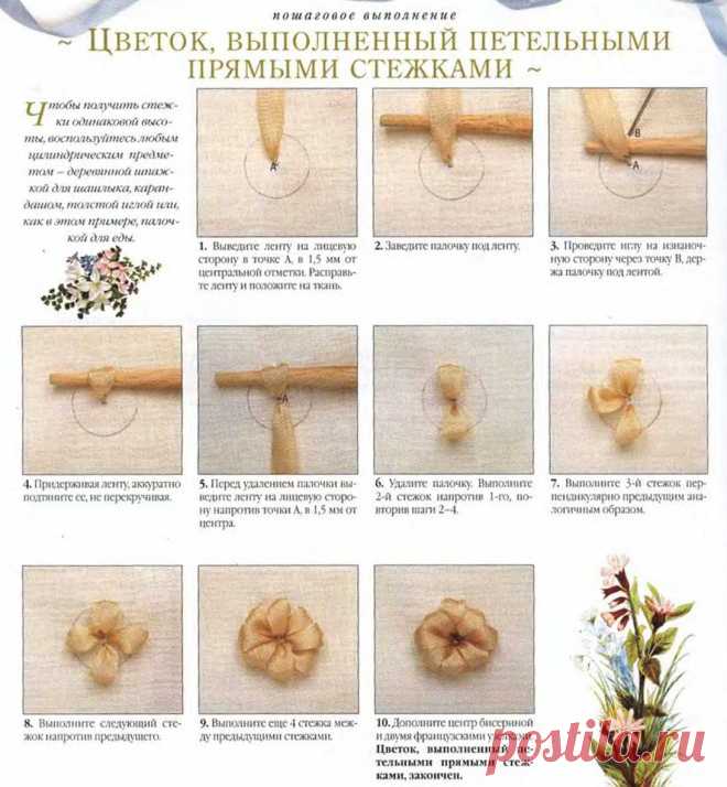 Вышивка изумительно красивых цветочков лентами — DIYIdeas