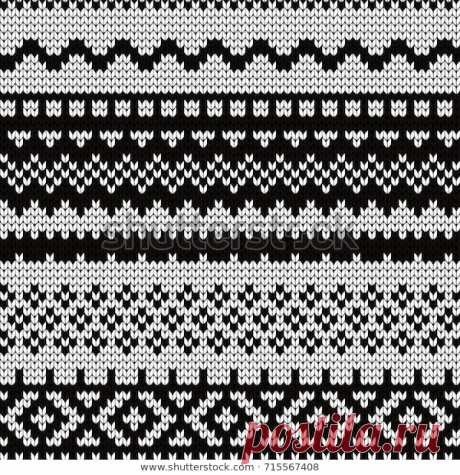 Стоковая векторная графика «Knitted Seamless Pattern Fair Isle Elements» (без лицензионных платежей), 715567408
