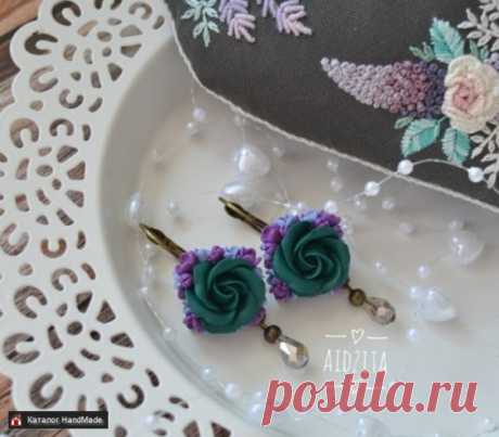 Серьги из полимерной глины изумрудные розы ручной работы купить в Минске и Беларуси, цены на HandMade
