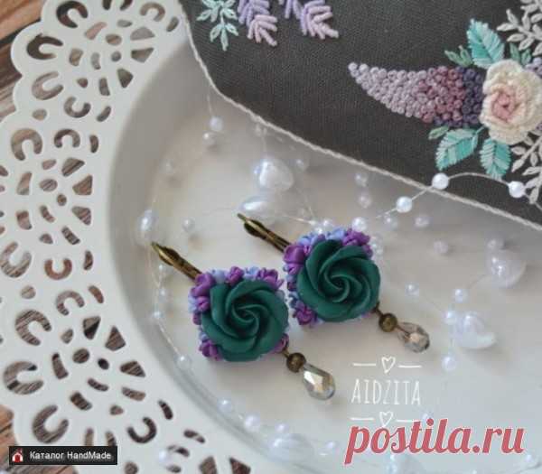 Серьги из полимерной глины изумрудные розы ручной работы купить в Минске и Беларуси, цены на HandMade
