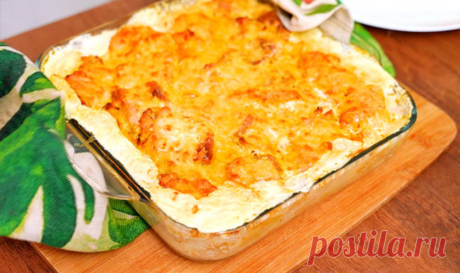 Картошка с курицей под сливками и сыром в духовке