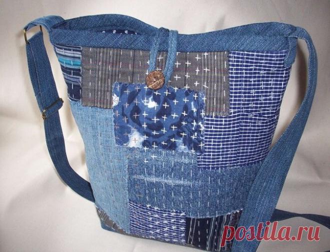 Джинсовые сумки в технике Боро. Японская вышивка Сашико | Вертолет на пенсии | Яндекс Дзен