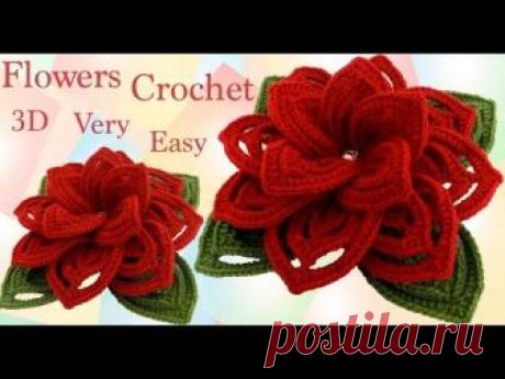 Flores 3D con hojas a Crochet en punto tunecino estilo Irlandés tejido tallermanualperu