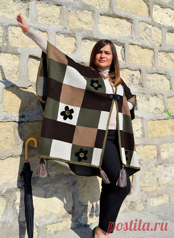 #Womens_Cape _coat #Brown_green_cape #Adult _capelet_coat #Oversize_Cape_gift #Poncho #Cape_wrap #Summer_Cape #Fringe_Flower_cape #Rhinestone_cap