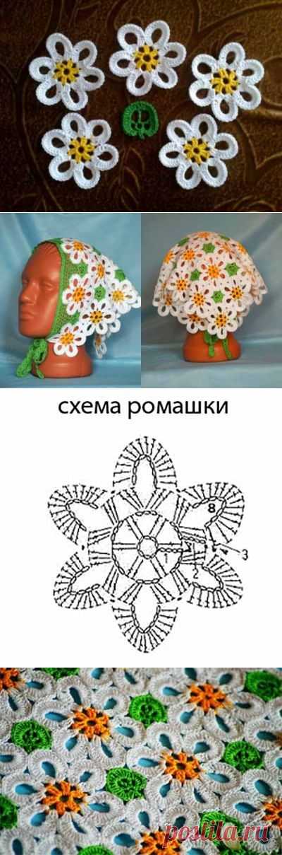 Ромашки и листики - мотивы для вязания крючком