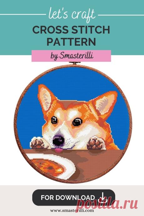 Corgi cross stitch pattern PDF , internet meme dog embroidery design by Smasterilli. Digital cross stitch pattern for instant download.