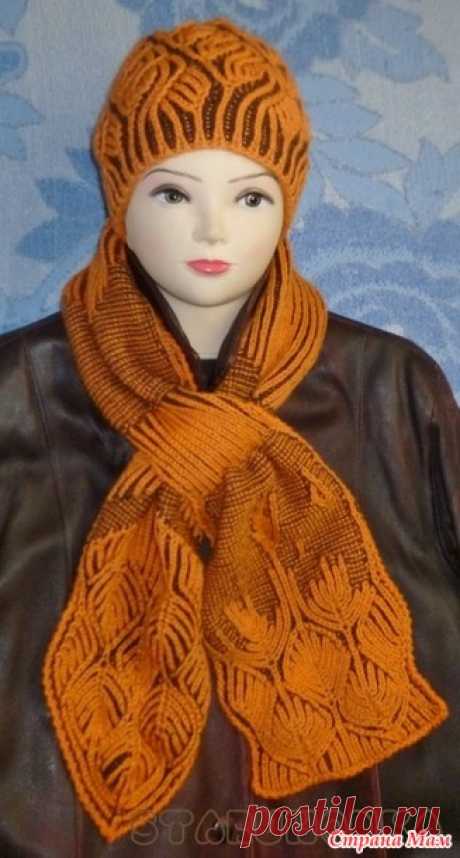Шапочка и шарф &quot;Рыжая лиса&quot; в технике Бриошь (Brioche Stitch)