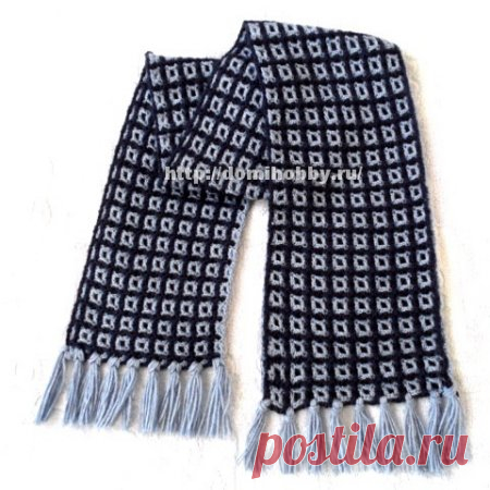 Вязание крючком шарфа в клетку