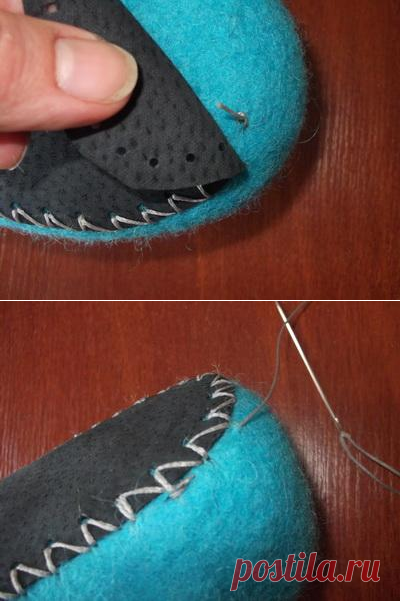 Подшивание подошвы к валяным тапочкам. - Ярмарка Мастеров - ручная работа, handmade