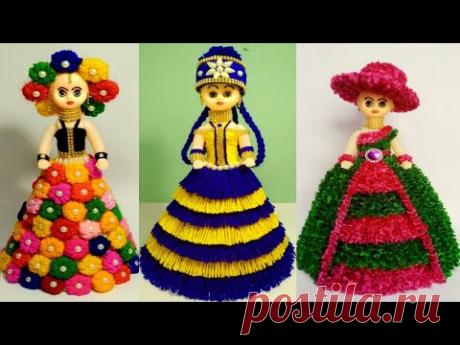 3 Beautiful Foam Doll Decoration With Woolen/Woolen Doll Craft/Oon Se Gudiya Sajane Ka Tarika