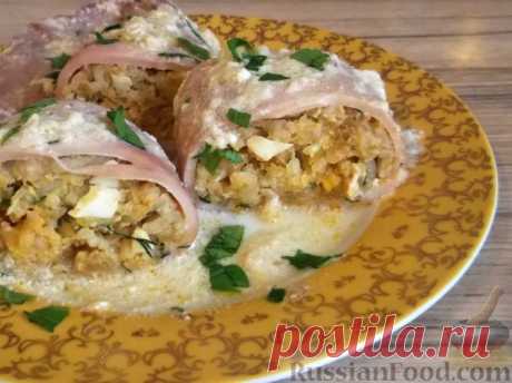 Рецепт: Кальмары, фаршированные рисом, луком и яйцом на RussianFood.com
