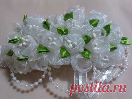 Нежная летняя повязка "Поленька" / Цветок канзаши kanzashi flowers -