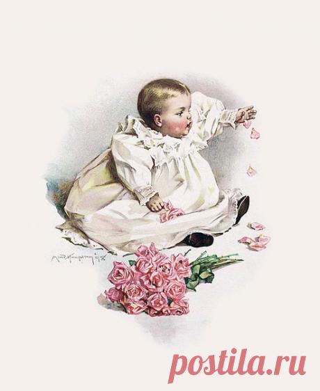 Винтажные картинки. Дети, цветы. Художница Maud Humphrey Bogart 
Декупаж коллаж. Decoupage collage.
#дизайн #для_декупажа #картинки_для_творчества #декупаж #декор
