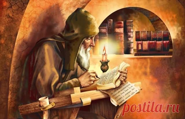 Теплится лампада, свет свечи веселый, 
Старый инок шепчет, голову клоня: 
- Милостивый Боже, я познал глаголы 
