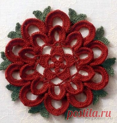 Цветок салфетка вязаная крючком, схема по ссылке:   http://ru4kami.ru/vyazhem-dlya-doma/527-cvetok-salfetka-kryuchkom.html