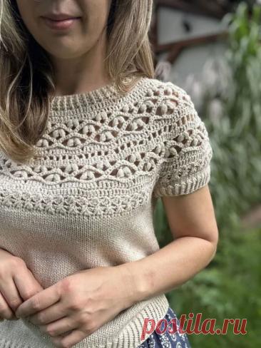 🦋🌶 Джемпер спицами с круглой кокеткой крючком