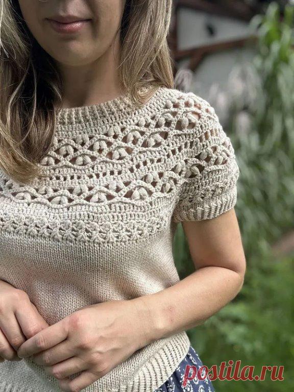 🦋🌶 Джемпер спицами с круглой кокеткой крючком