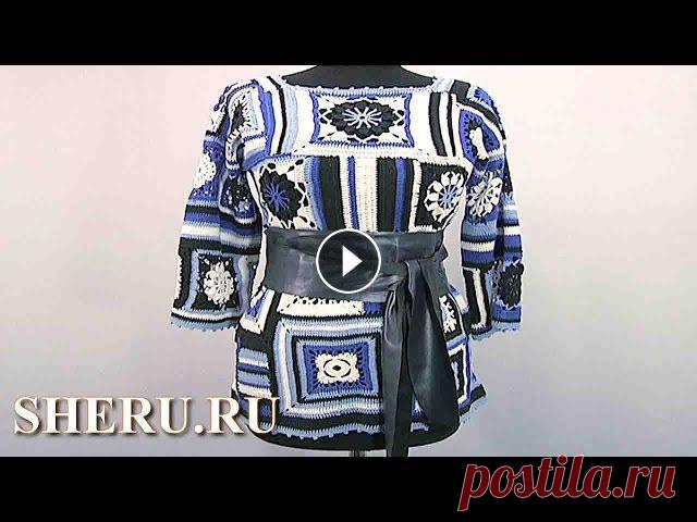 Туника в технике пэчворк Урок 140 Урок посвящен вязанию крючком стильной и красивой туники в технике пэчворк. Вам потребуется 300 г пряжи трех – четырех цветов: 55% хлопок, 45% п...