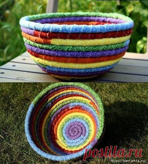 Корзина из веревки и лоскутков