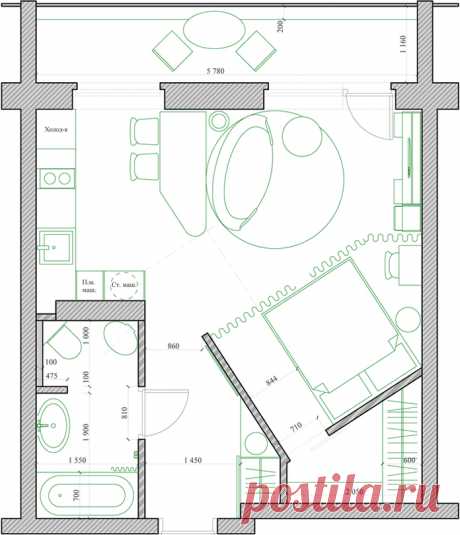 Архитектурная студия ЭГО :: Перепланировка и интерьер однокомнатной квартиры в Екатеринбурге