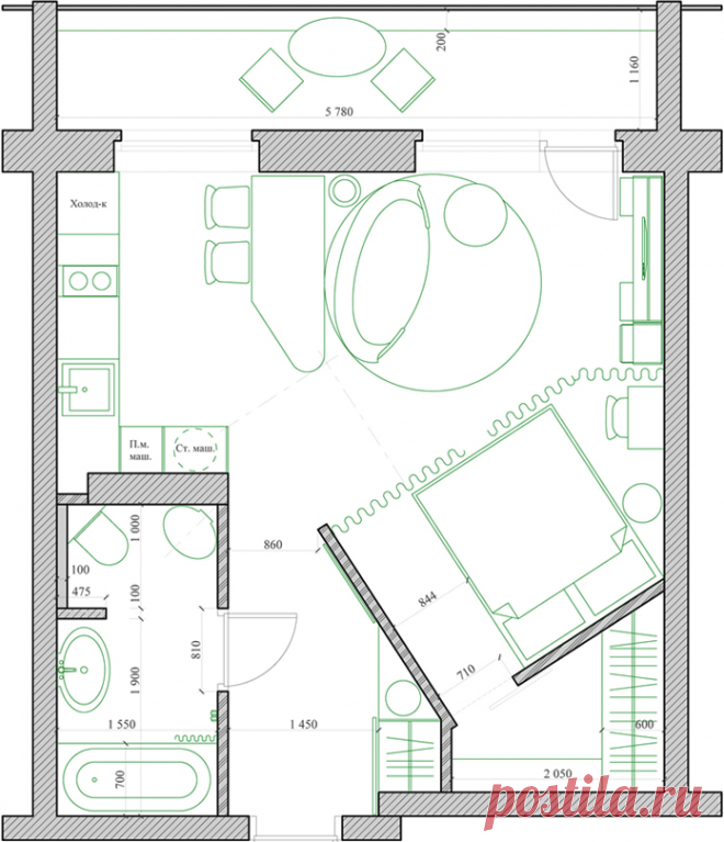 Архитектурная студия ЭГО :: Перепланировка и интерьер однокомнатной квартиры в Екатеринбурге