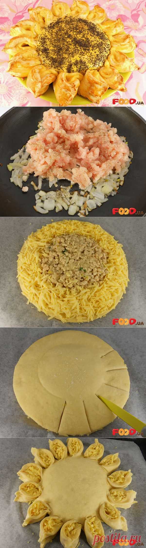 обалдено красивый пирог с мясом и сыром "Подсолнух".