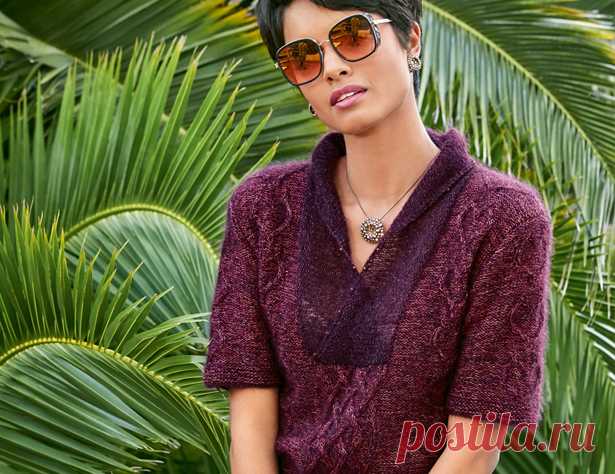 Пуловер с кристаллами Swarovski  - схема вязания спицами. Вяжем Пуловеры на Verena.ru Схема и описание вязания на спицах пуловера с кристаллами Swarovski  из журнала «Verena» №1/2018