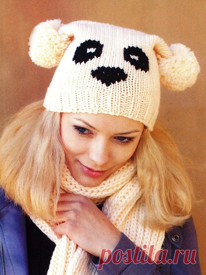 Вязаная шапка кошка