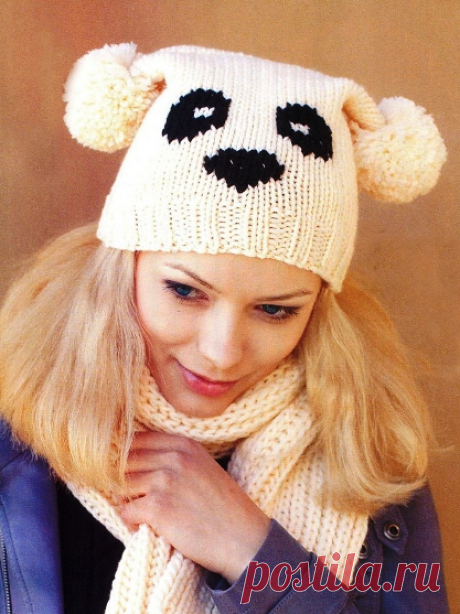 Вязаная шапка кошка