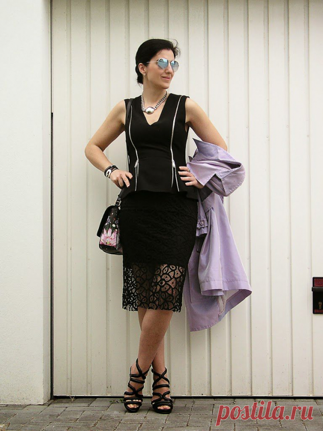 Tany et La Mode: Lavender and black lace (self-made trench coat) Lilás e renda preta (gabardine feita por mim)