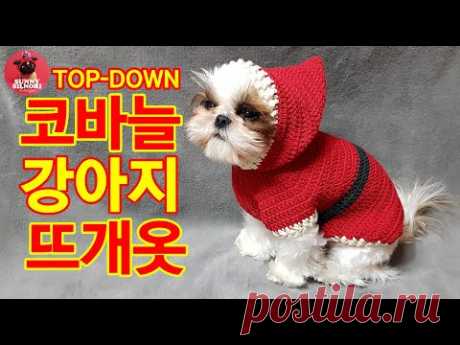 [써니의실노리]코바늘 탑다운 산타클로스 강아지 고양이 뜨개옷 ㅣHow to crochet a dog sweater