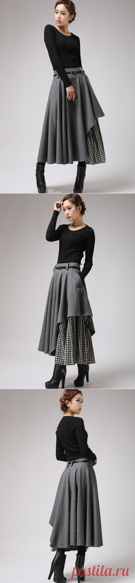 Long Gray Skirt Tea Length Skirt Warm Winter Skirt от xiaolizi