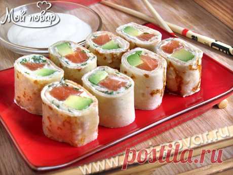 Роллы из блинов с семгой и сливочным сыром