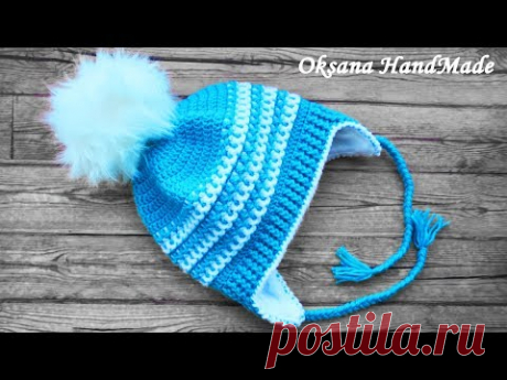 Шапка крючком с подкладкой из флиса. Мастер класс+схема. Crochet hat